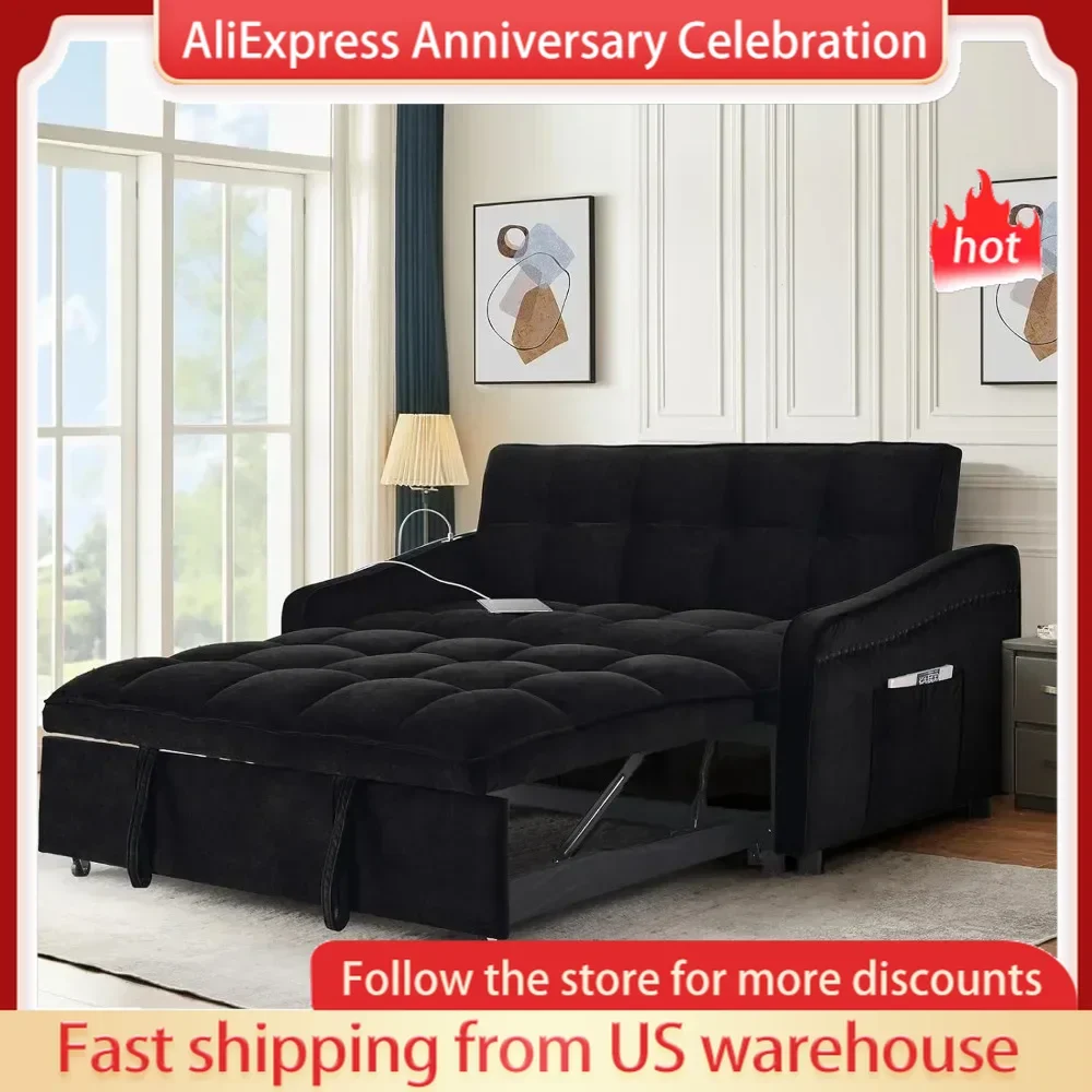 3 in 1 Sleeper Sofa Couch Bed with USB & Type C Port, 52