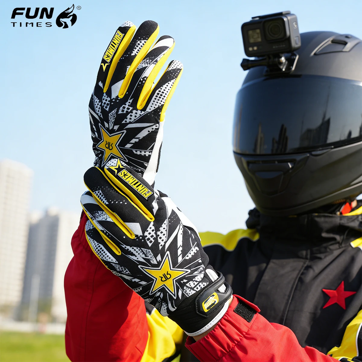 FUNTIMES Guanti da ciclismo all'aperto con dita divise, ultima edizione con design a motivo Fox, guanti da moto a dita intere