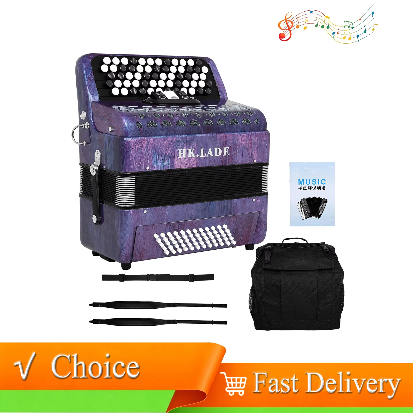 HK.LADE AH-190 62 Keys 60 Bass Button Accordion Changing Tone Pro Bayan Accordion for Accordion Stage Performance Practice