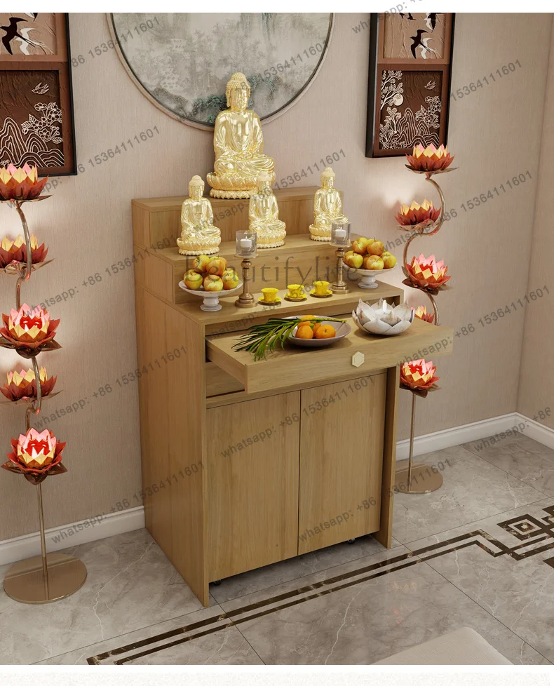LSBuddhist shrine offering table Small Buddhist shrine three-layer tribute table Shrine counter