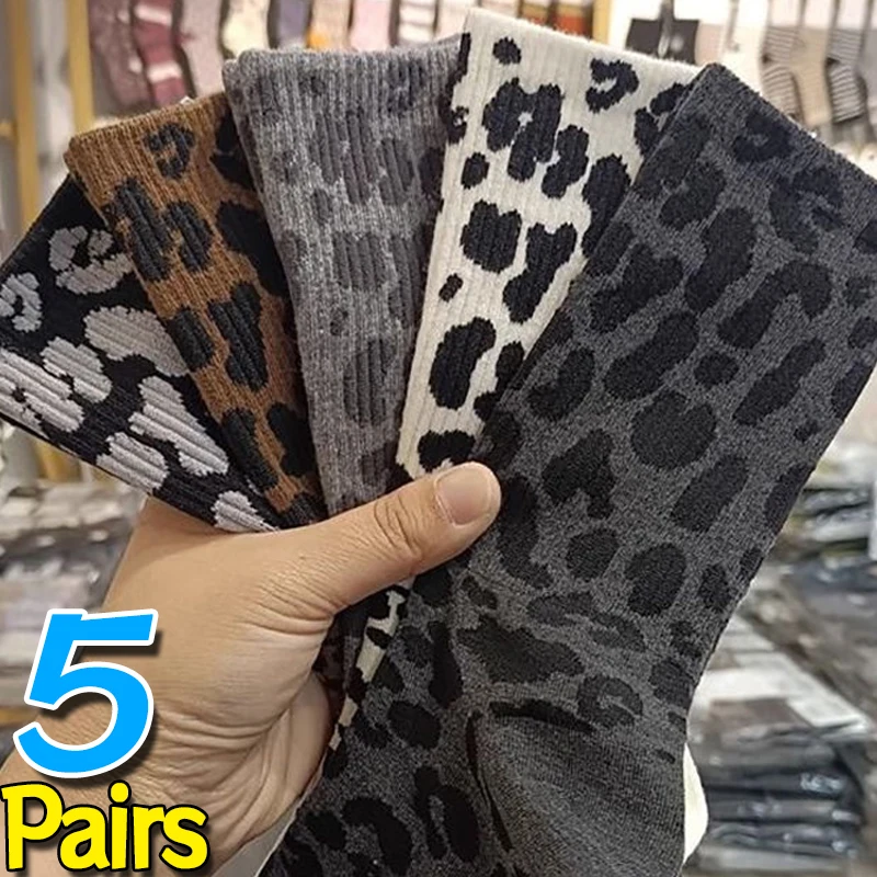 Thicken Autumn Winter Socks Japanese Vintage Fashion Leopard Print Thermal Socks High Quality Women Warm Sexy Wild Trendy Socks