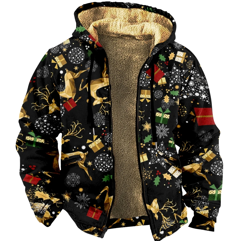 Men's Zipper Hoodies Christmas Clothes Long Sleeve Sweatshirt Graphic Prints Jacket Women Winter Coat