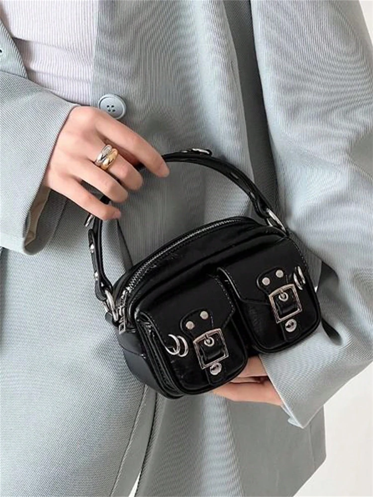 Bag women\'s 2024 new spice girl motorcycle camera bag small square bag high sense shoulder bag handbag