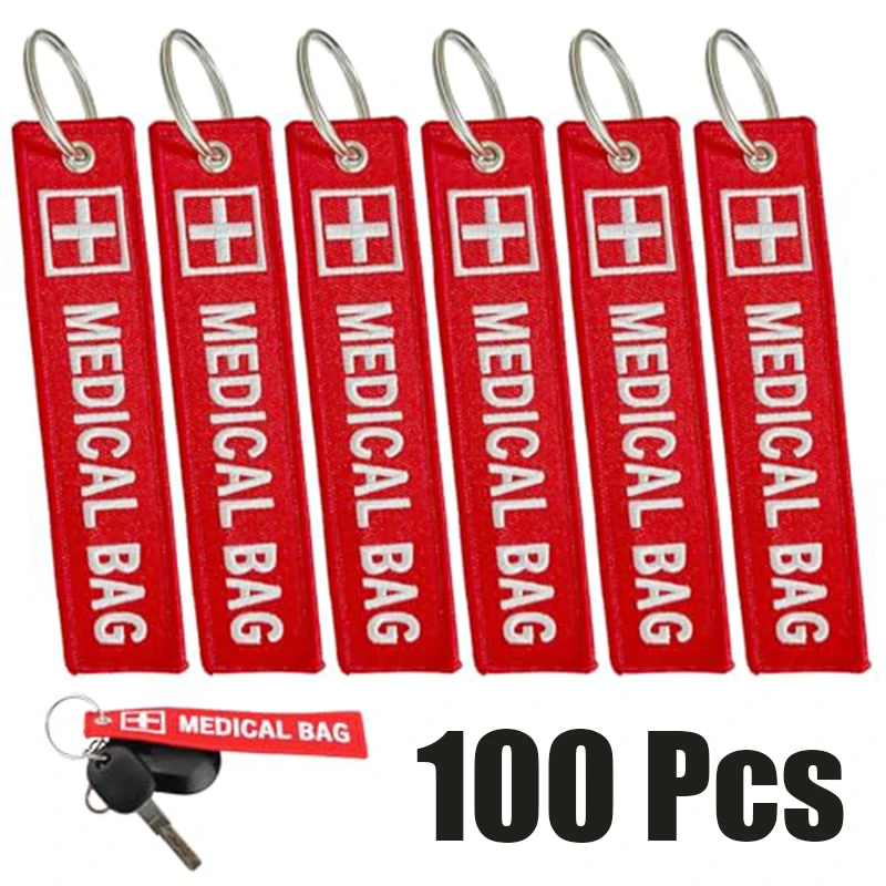 100Pcs Medical Bag Identification Key Tags Double Side Embroidery Warning Label Travel Luggage Backpack Accessories