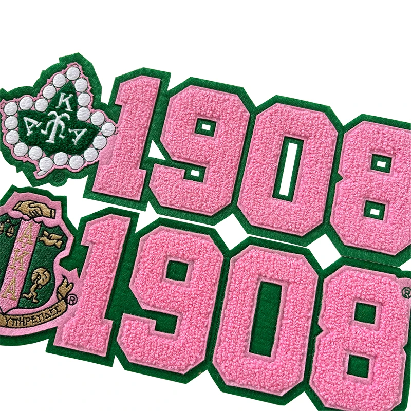 Pretty Girl 1908 numero Patch, rosa e verde, AKA Sorority , Alpha Kappa Alpha Ivy ciniglia Patch Patch di ferro per ragazze