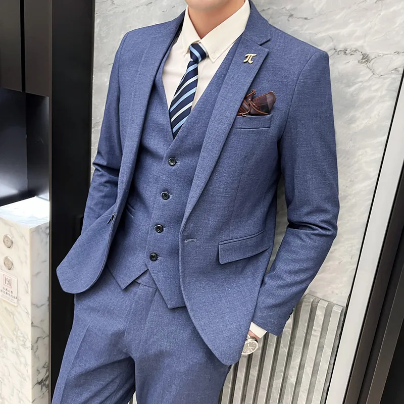 

High Quality Fashion Suit (suit + Vest + Trousers) Wedding Matching Handsome 5-color Boutique Business Casual Three-piece Set
