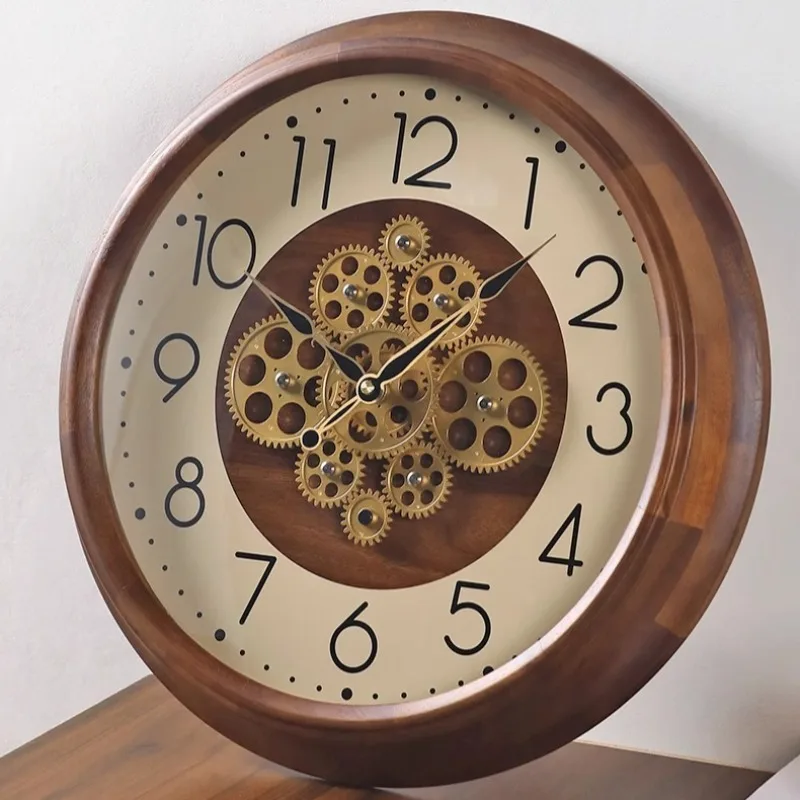 Creative Retro Metallic Gear Wall Clocks Modern Wooden Living Room Clocks Luxury Silent Art Entrance Hall Home Decoration