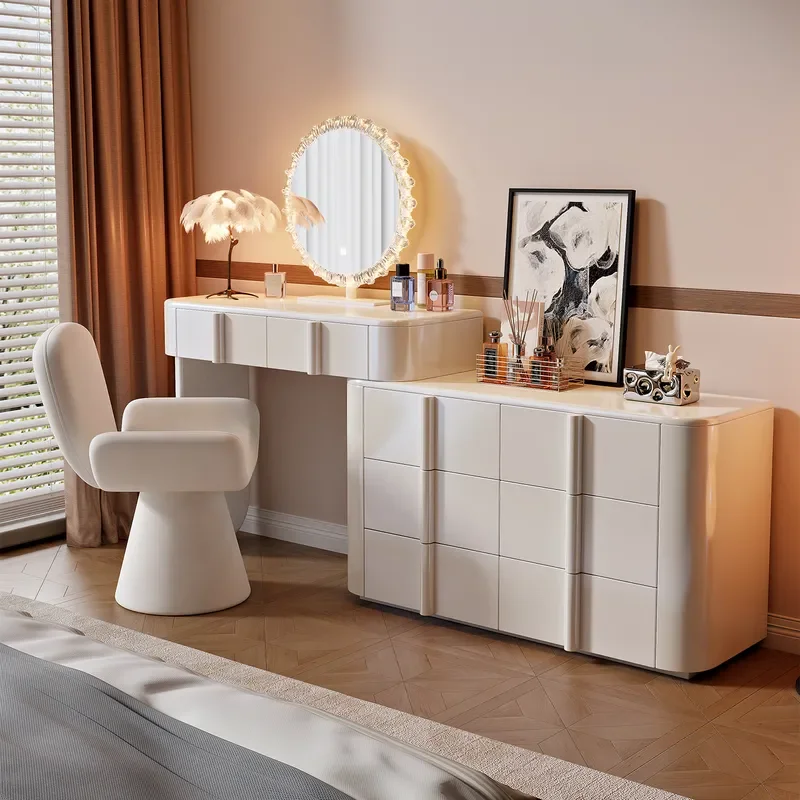 for 2026 New Modern Simple Cream Style Light Luxury Solid Wood Makeup Table Dresser Bedroom Chest Integrated High Sense