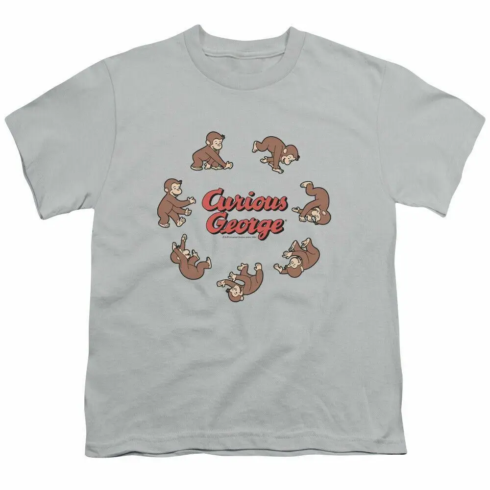 

Curious George Rolling Fun Der Kids Youth T Shirt Licensed Cartoon Tee Silver