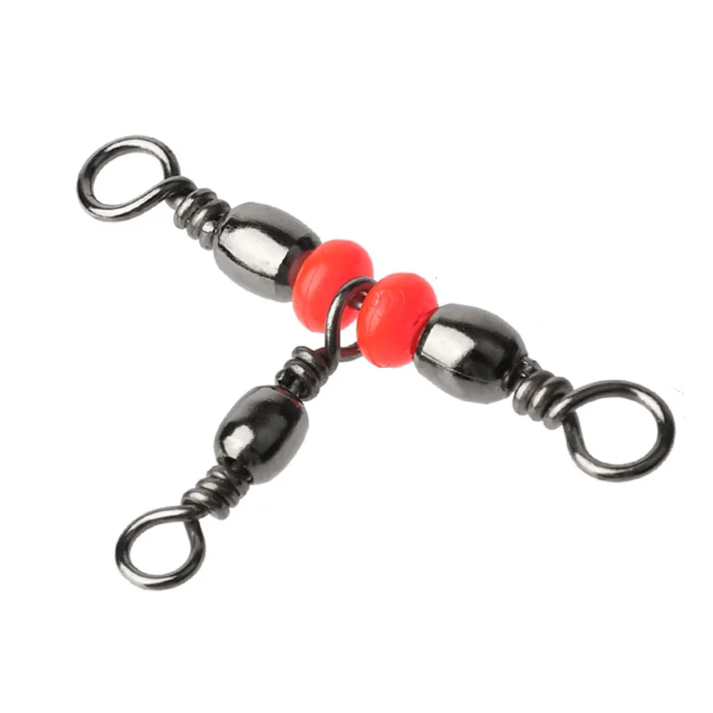 10pcs Triple Solid Ring 3 Way Rolling Swivels Fishing Swivel Fishing Connector Bearing Barrel Ring