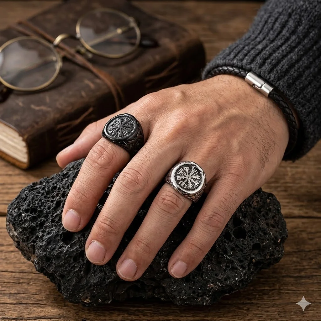 St-Delan Retro & Trendy Nordic Viking Rune Stainless Steel Ring for Men — Titanium Steel Thumb Ring Jewelry & Gift