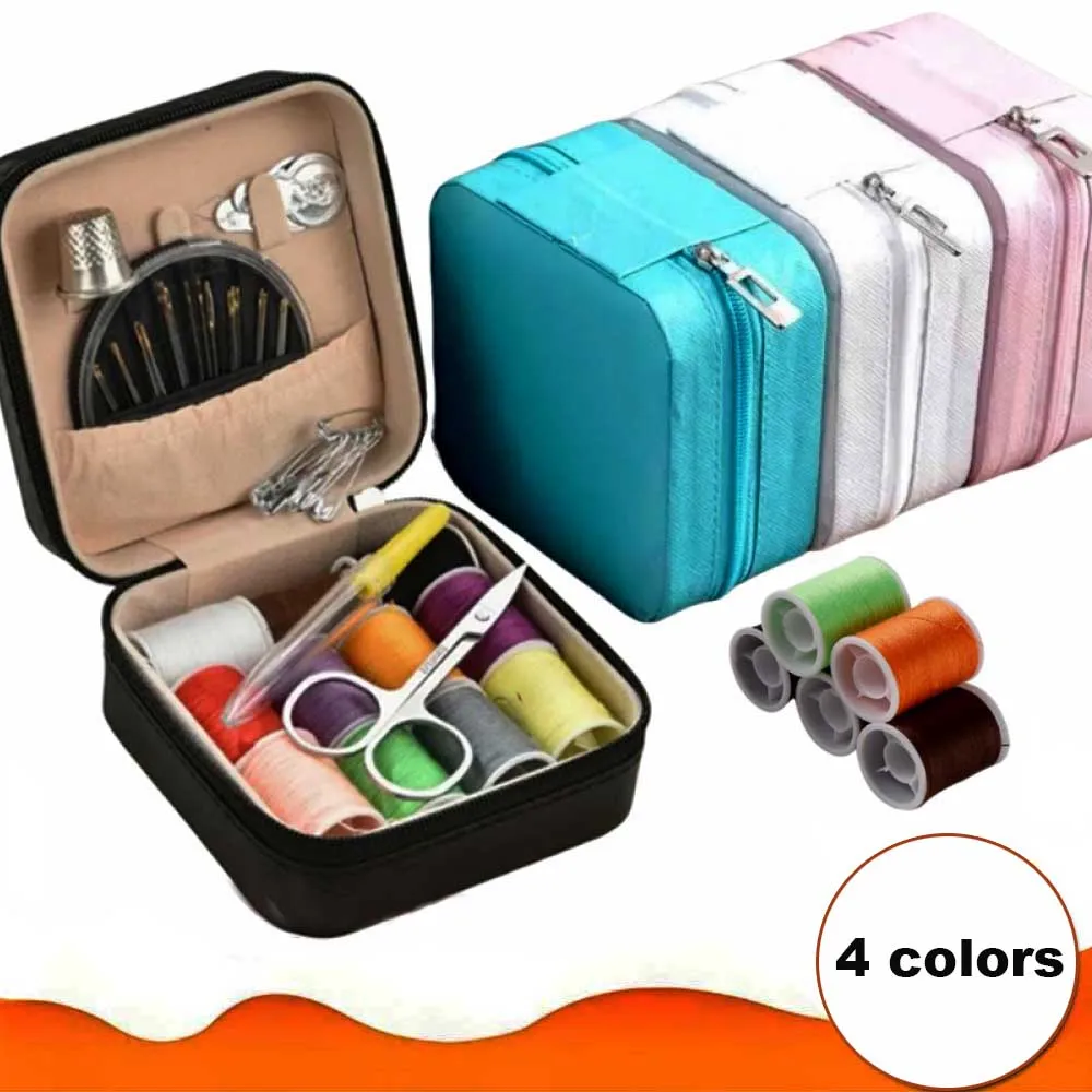 1Box Premiums Portable Sewing Kit Box 18 Pcs Thread Tools Set, Heavy Duty Storage Organizer for Home Travel, Square Sewing Kit