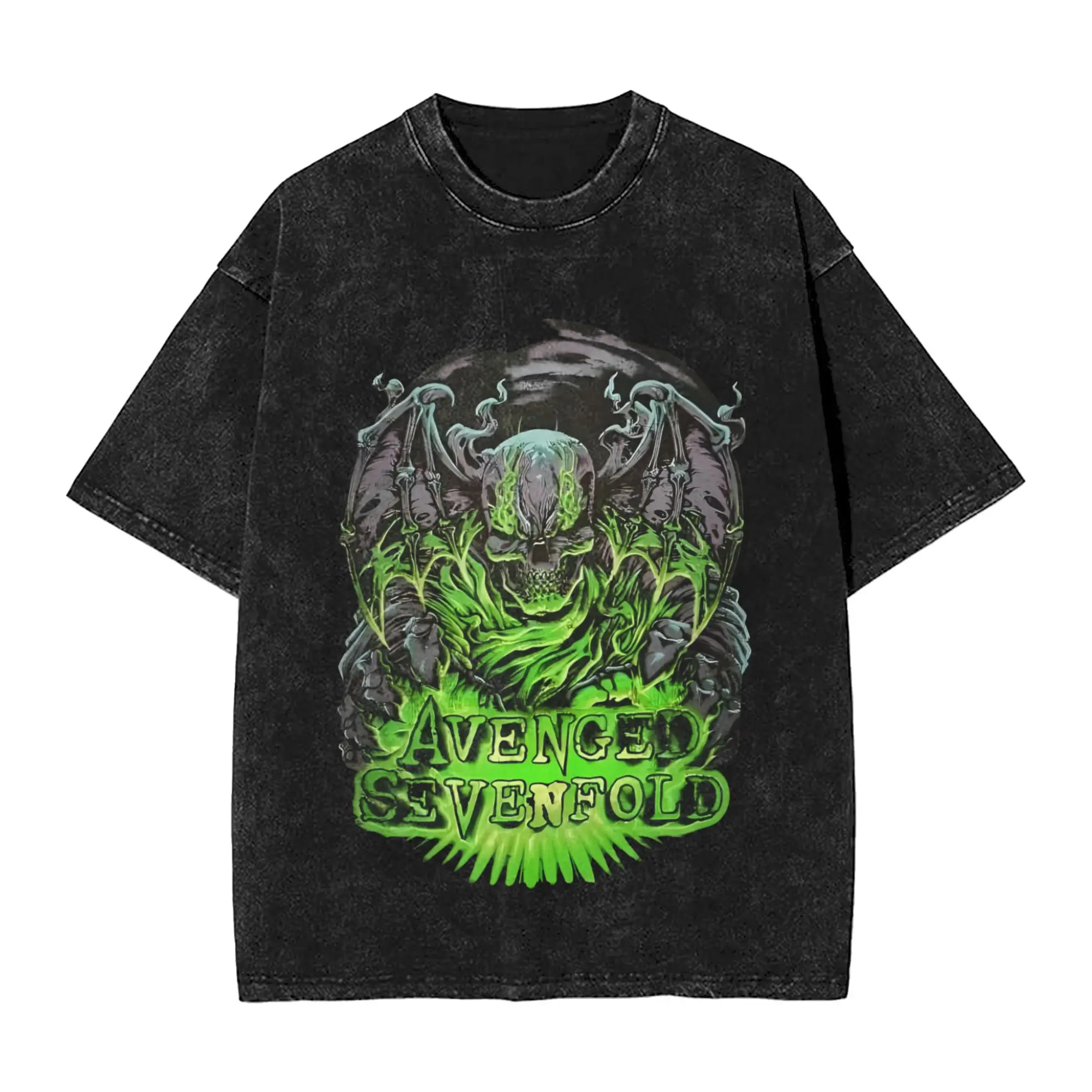Casual Avenged Sevenfold  T-Shirts for Men Round Collar Pure Cotton Washed T Shirts  Hip Hop Sleeve Tee Shirt Plus Size Clothing