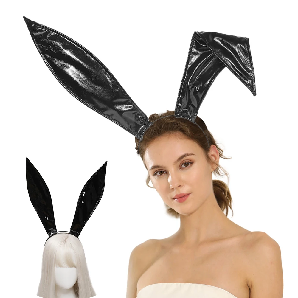 Sexy Bunny Maids uszy pałąk Cosplay skórzane ucho królika Hairband DJ Night Club Bar nakrycia głowy peruki imprezowe Hoop wysokiej jakości