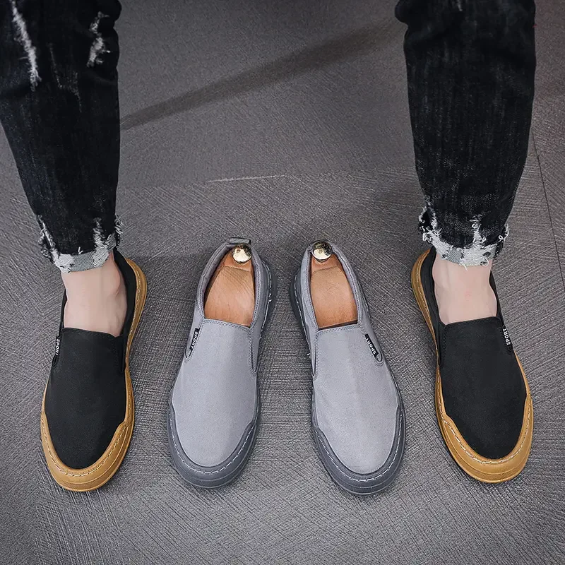 Black Canvas Shoes Women Slip On Flat Casual Black Fashion Platform Men Vulcanized Sneakers Zapatillas Mujer Tenis Loafers