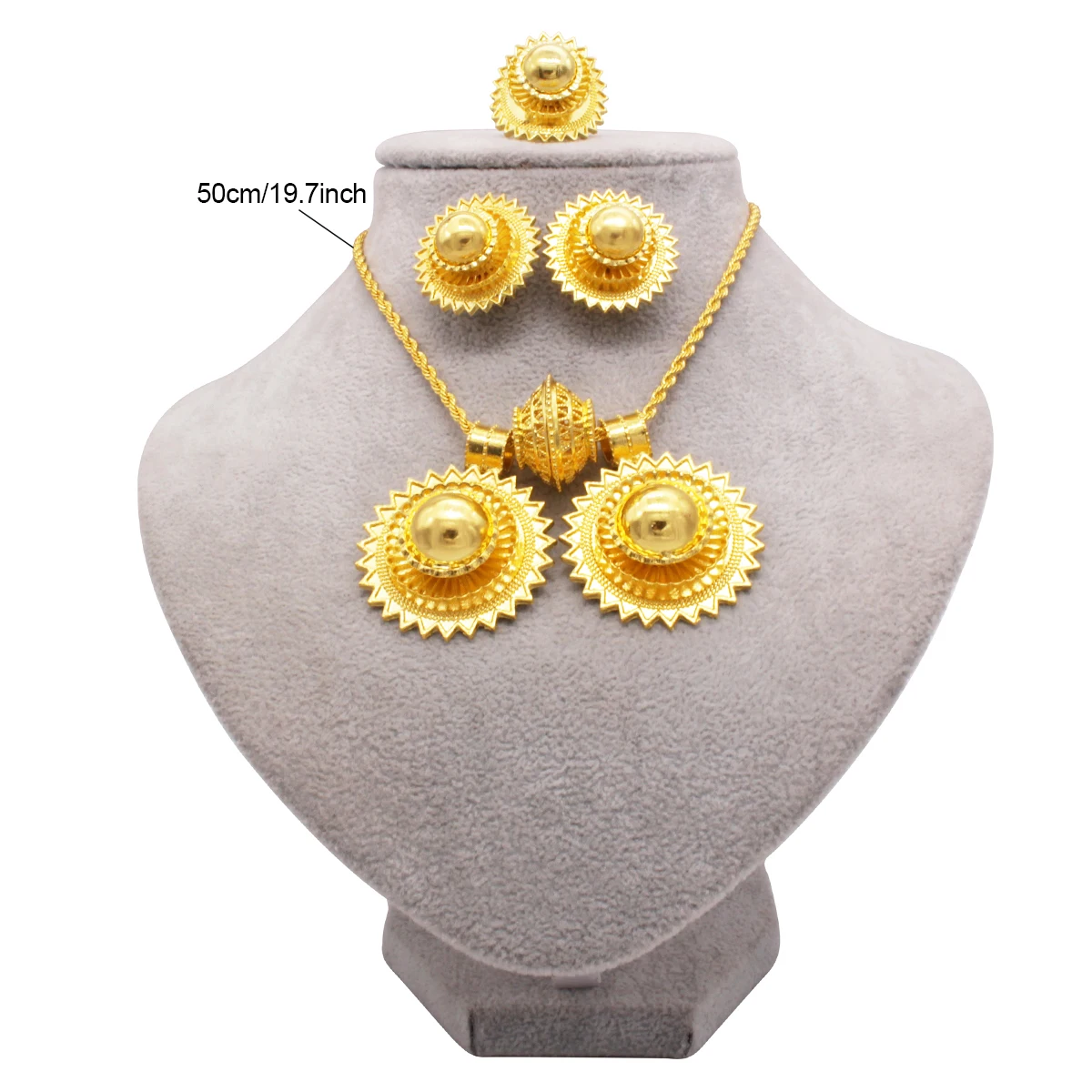 African wedding gold color jewelry sets for women Dubai bridal party gifts round pendant rope necklace bracelet earring ring set