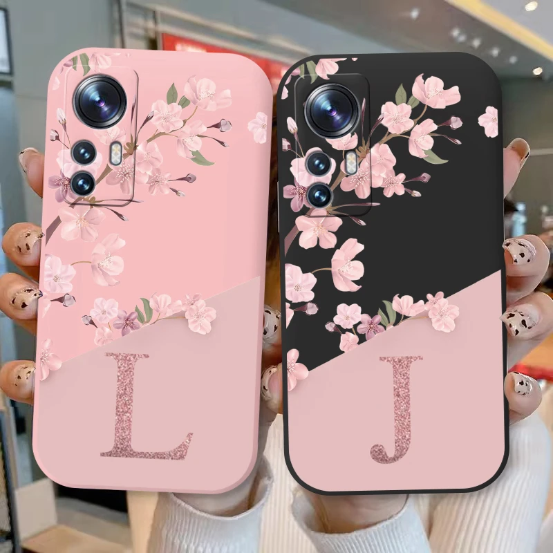 Cute Initial Letter Case For Xiaom 12T 12T Pro Back Cover Simple Style Flower Soft Silicone Fundas For Xiaomi Mi 12 T Pro Coque