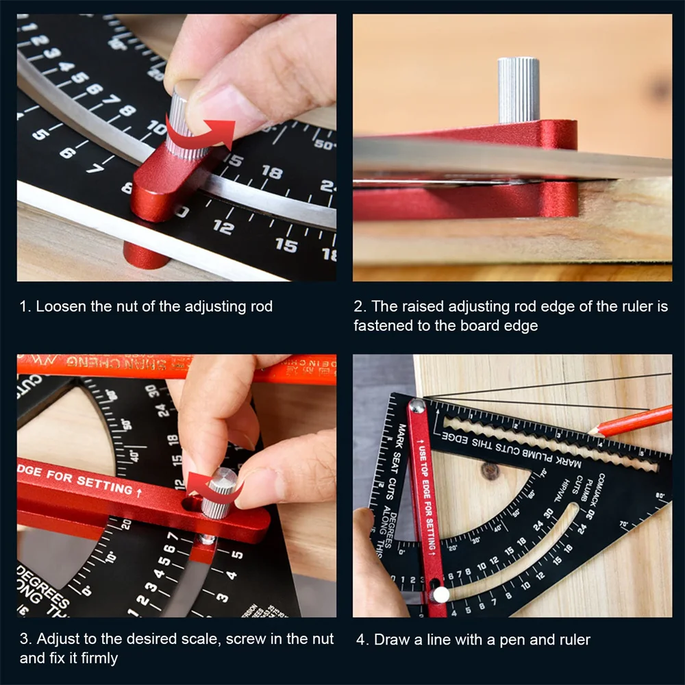 7 Inch Carpentry Triangle Ruler Adjustable Multi Function Carpenter Layout Square Woodworking Tools Square Measuring Ruler