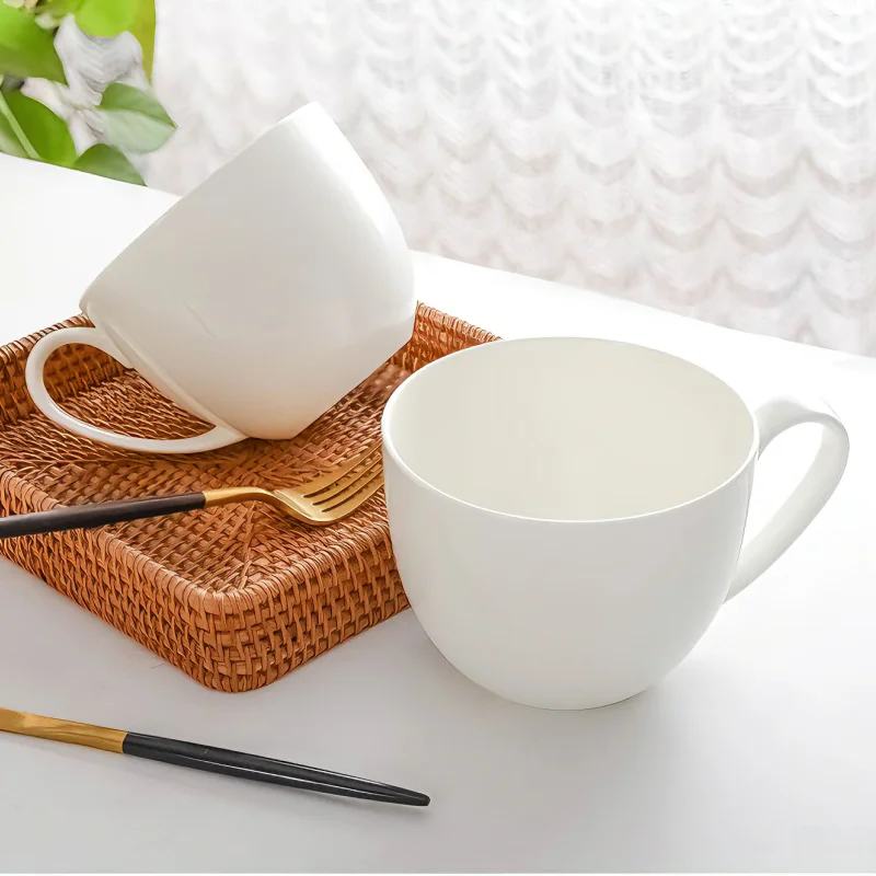 700ML, plain white bone china morning cup, porcelain breakfast cereal mug, ceramic mugs coffee cups, milk tea large mug, bowl view 6