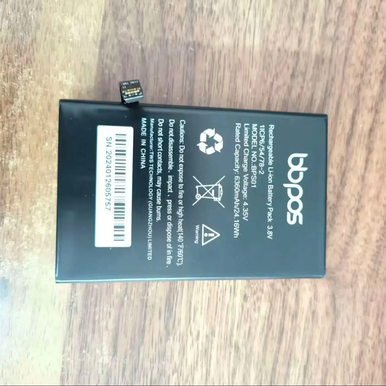 Original BPS01 Replacement Battery 4.35V 6360mAh Li-ion for BBPOS POS Terminal, Card Reader, Payment Device