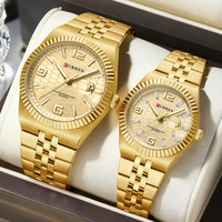 CURREN 8498 Luxury Brand Quartz Couple Watches Classic Round Dial with Auto Date Stainless Steel Band His and Hers Romantic Gift