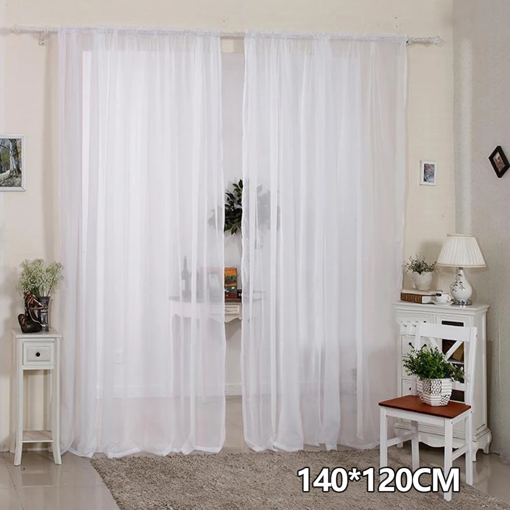 2Pcs Pure Color Tulle Curtains White Sheer Net Curtain Living Room Balcony Drapes Decor Rod Curtain Bedroom Wedding Decoration