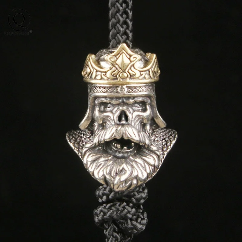 Dual Color Crown Skull King Head Sculpture Brass Knife Bead EDC Outdoor DIY Paracord Lanyard Pendant Woven Bracelet Accessories