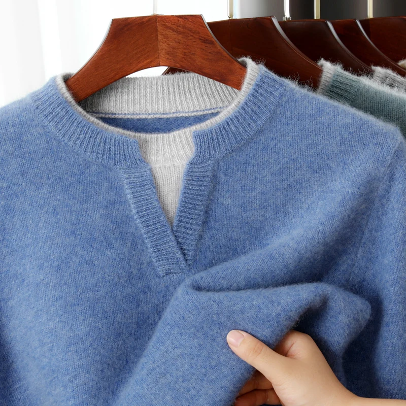Two pieces of wool sweater for leisure and age reduction vacation, 100% pure wool, autumn and winter men's sweater, thick, fashi