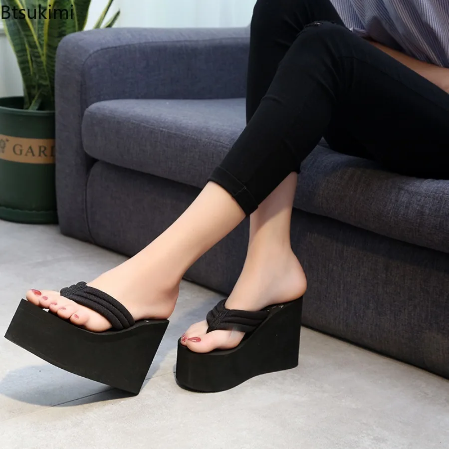 New Women's Fashion Summer Chunky Sole Wedges Flip Flops Casual Shoes Waterproof Versatile High Heels Slippers Sexy Lady Sandals