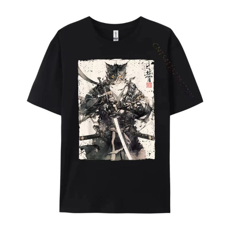 

Bushi Cat Fighter Ukiyo Ink Artwork Cat Bushi 100% хлопковая дышащая футболка Camisetas De Hombre с графическим принтом