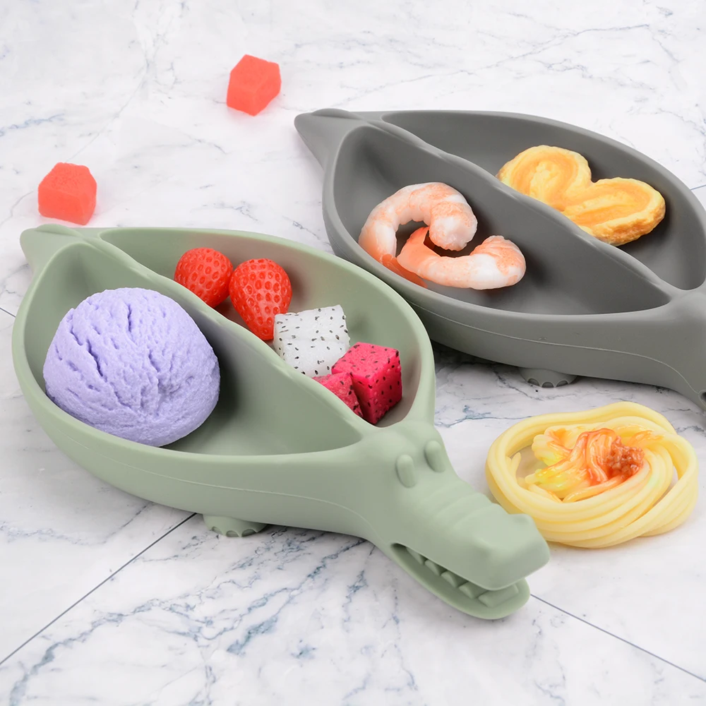 Crocodile Plate Tableware Silicone Lofca Baby Plate BPA Free  Solid Kids Plate Feeding Tableware Children's Feeding Dishes