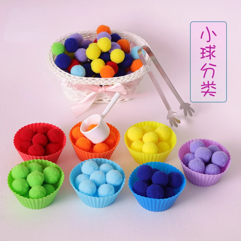 

Children Fine Motor Skills Learning Counting Rainbow Pompoms Sorting Games Montessori Early Education Toy with Tweezers for Kids