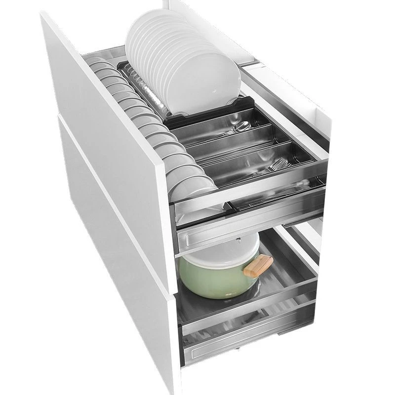 Kitchen Stove Basket Floor Cabinet Stainless Steel Dishes Basket Cabinet Built-in Drawer Pot Basket Buffer Damping