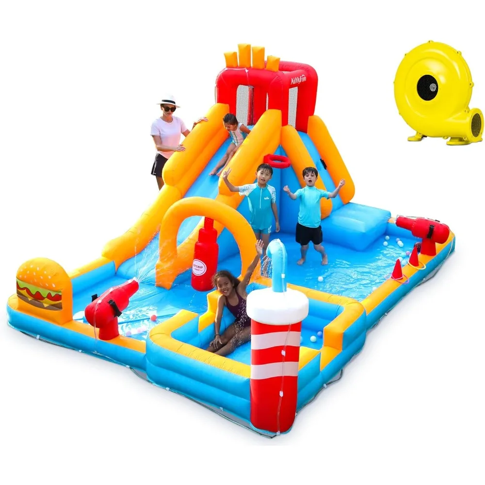 

Inflatable Water Park, Water Slides for Kids, Bounce House for Kids 3-8 Outdoor| Paddling Pool - Boxing Ring, Climbing Wall