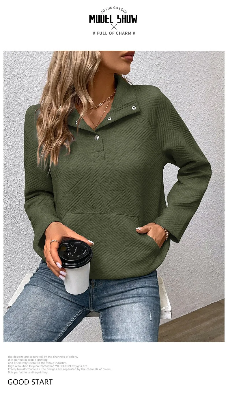 Casual Long Sleeve Hoodie Regular Fit Simple Style with Pocket Stand Collar Patchwork Lightweight Single Women Hoodie Autumn