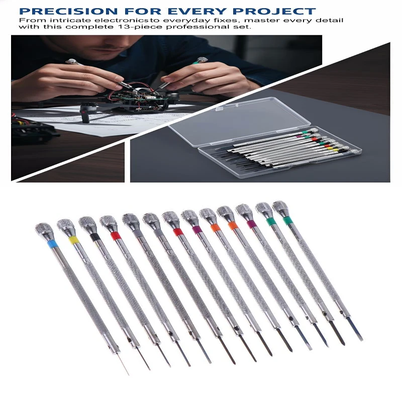 13pcs/Set  High Quality Silver 0.6-2.0mm Precision Screwdriver Set Iron Micro Cross Repair Kit For Watches Glasses Jewelry