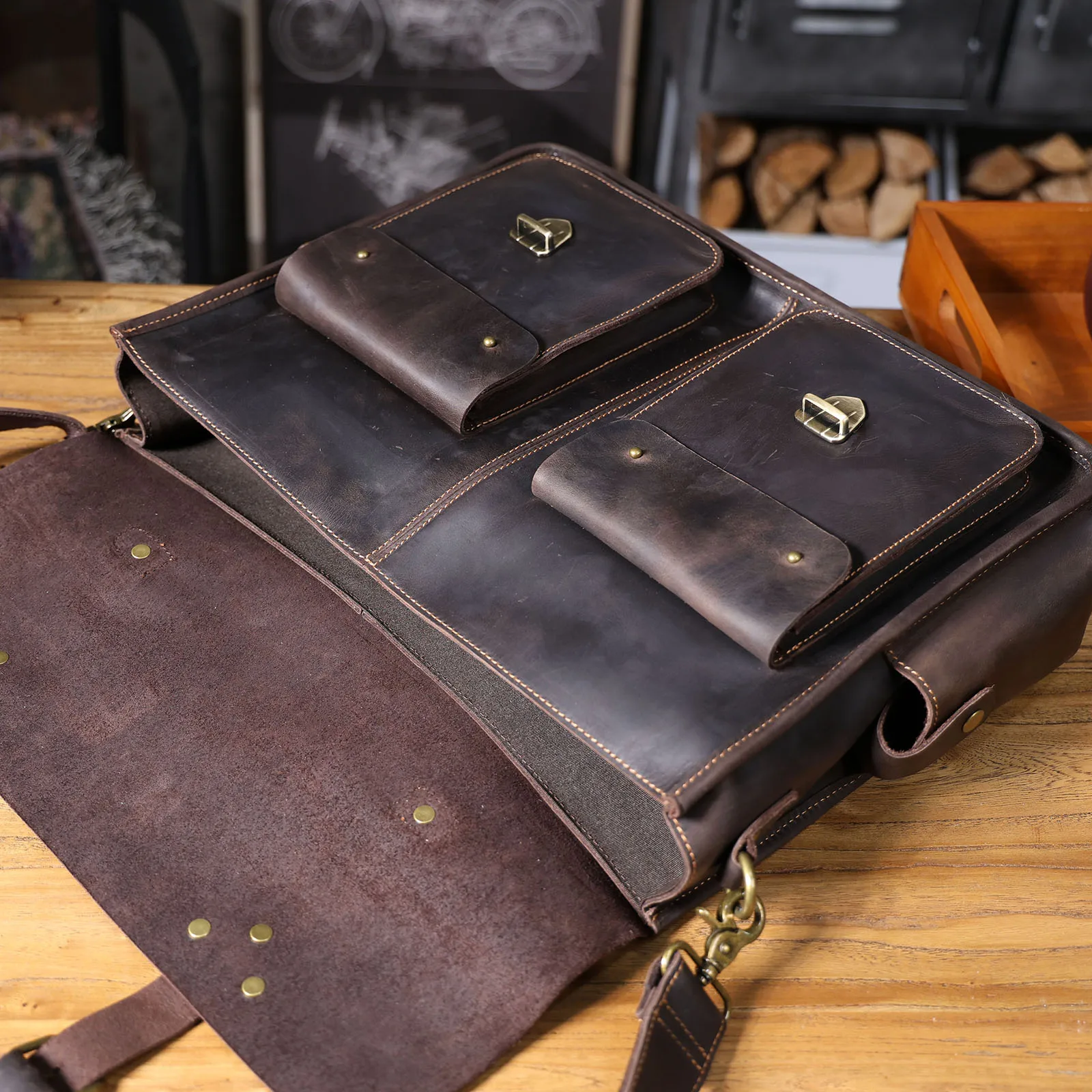 S.WORKER Vintage Echtleder Herren-Aktentasche 16" Laptop-Tasche Crazy Horse Leder Messenger-Handtasche Rindsleder Geschenkidee für Männer – Detail 21