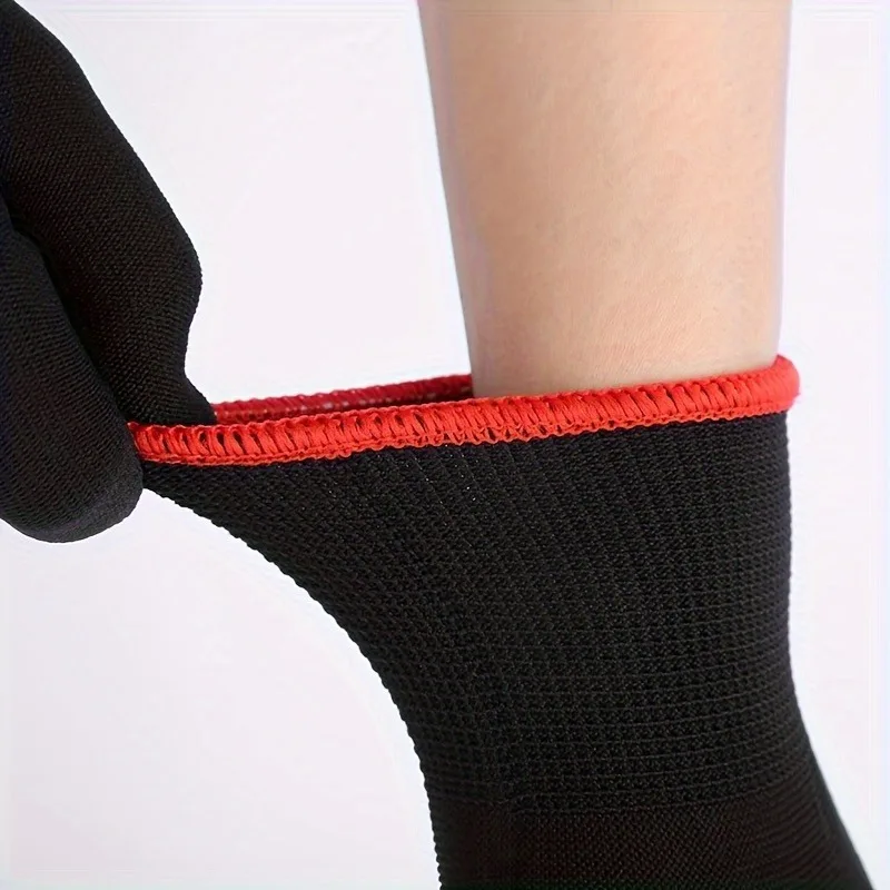 5/10 pairs Black Cotton Work Gloves with Red Cuff, Breathable Durable Light Duty Protective Gloves for Household Cleaning