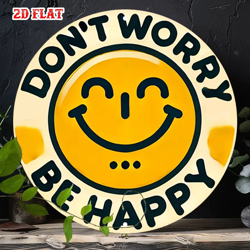 Panneau en aluminium 2D plat, 1 pièce, avec message « Positive Vibes », panneau rond en aluminium « Happy Smile », panneau optimiste en aluminium