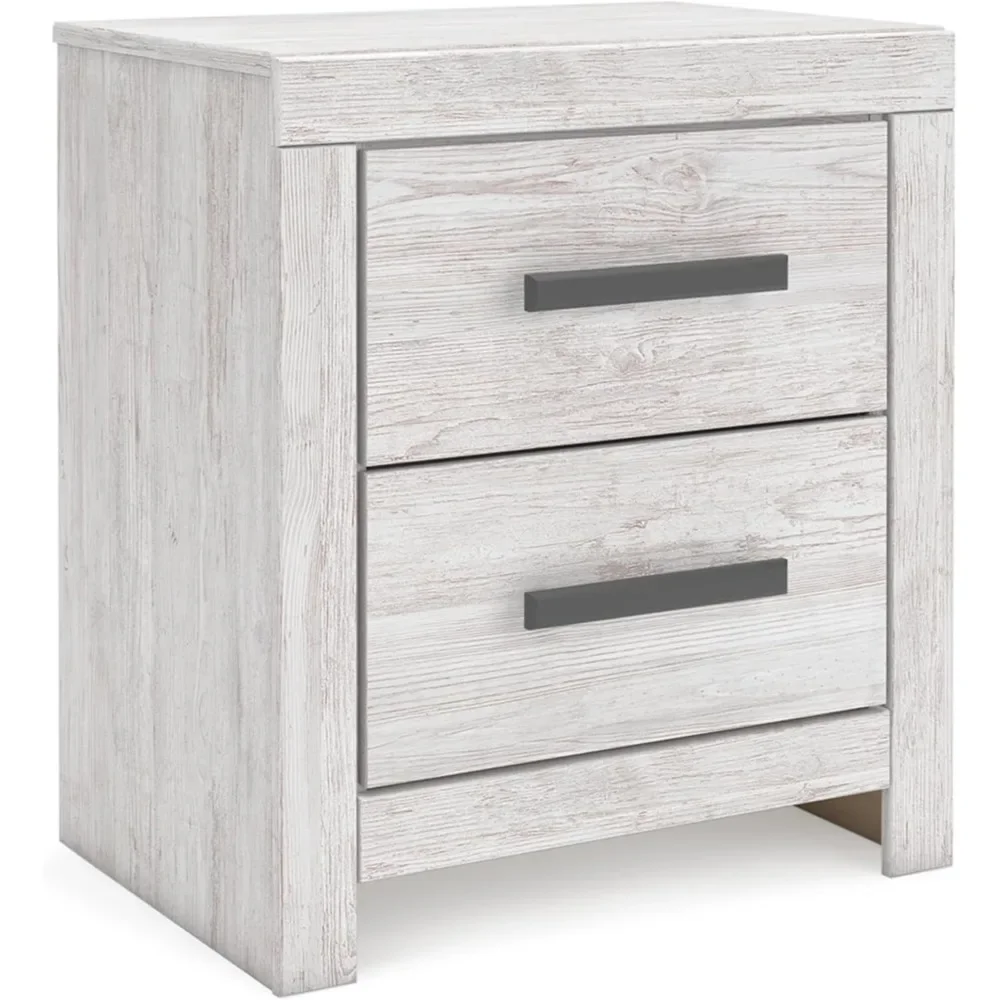 

Vintage 2 Drawer Nightstand with Safety Stop for Bedroom, 24.37 Inch Height, White