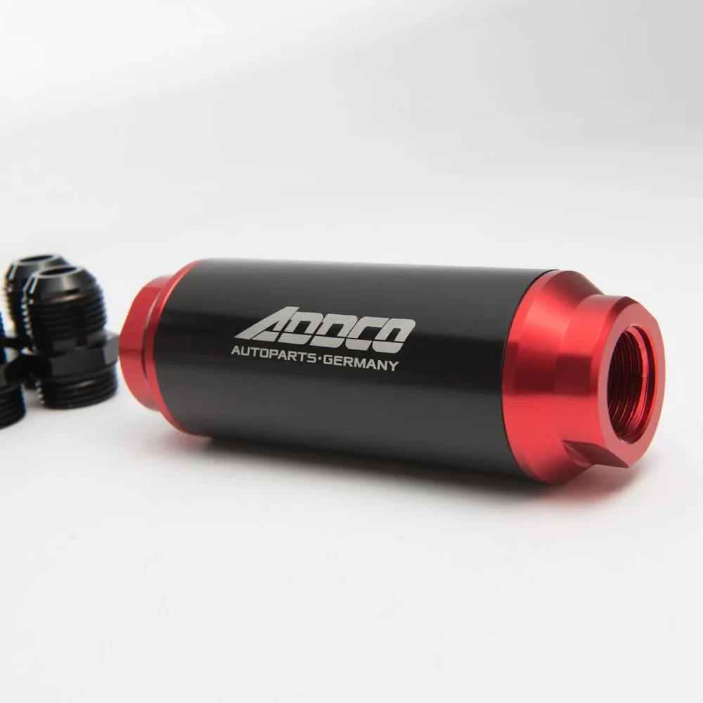 Universal Car Racing In-Line Fuel Oil Filter With AN10 AN8 AN6 Fittings Adapter Black&Red 40 Micron ADF09901