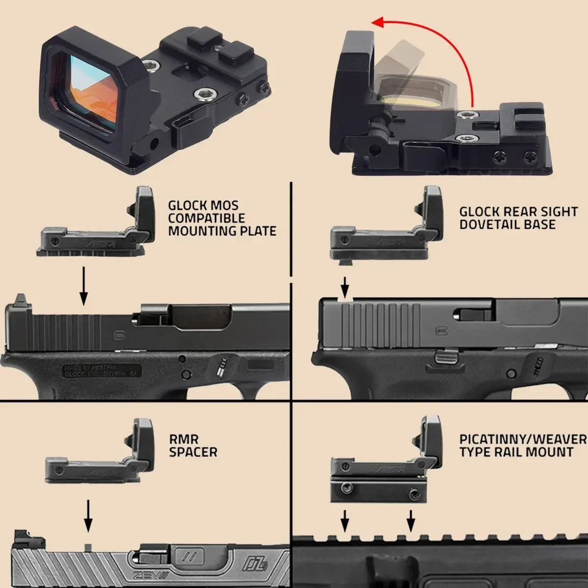 

Tactical RMR VISM Flip Up Red Dot Sight Reflex Scope For Pistol Glock 17 19 Hunting Airsoft Weapons Rifle AR15 M4