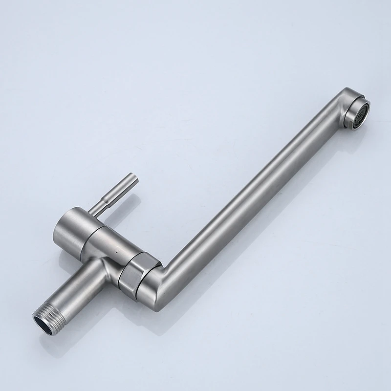 Grifo de cocina con rotación de 180 grados, fregadero, fregona, piscina, acero inoxidable, alargado, montado en la pared, grifos de agua fría