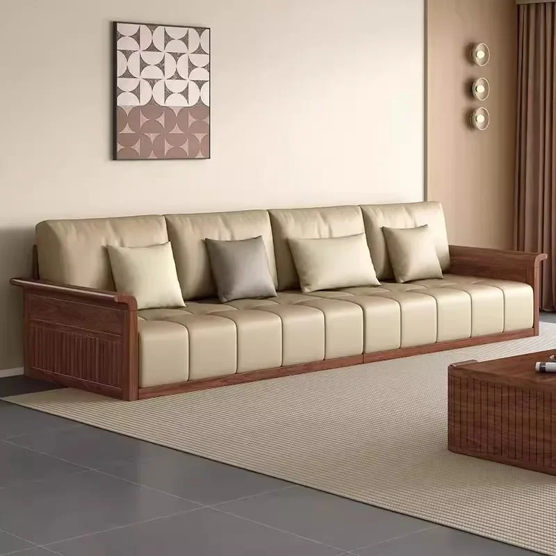 Customizable antique led luxury black walnut leather sofa simple living room large flat leather furniture