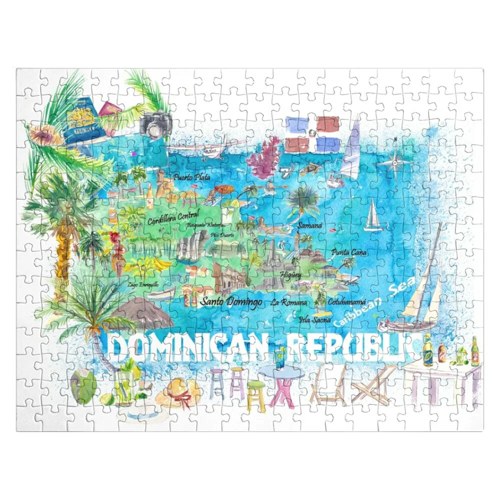 Republicillustrated dominicana travelmapwithroadedestaques quebra-cabeça foto presentes personalizados foto quebra-cabeça