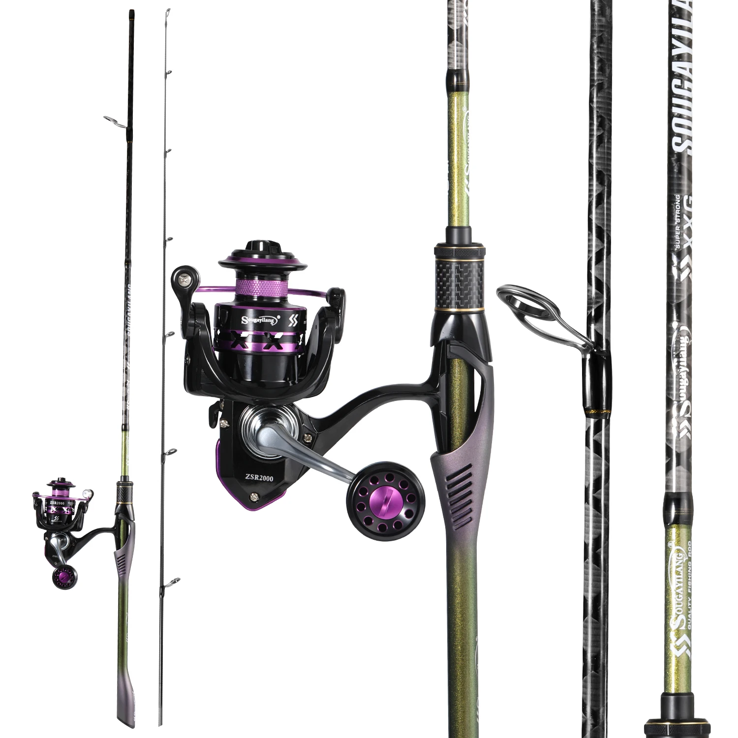 

Sougayilang 1.8M 2 Sections Spinning Fishing Rod Reel Combo Solid Carbon Fiber MH Power 5.0:1 Gear Ratio 8KG Drag Fishing Tackle