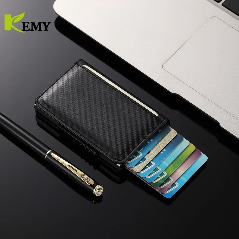 Men Slim Wallet PU Leather ID Card Holder RFID Anti-theft Smart Wallet Aluminum Alloy Credit Card Holder Mini Purse For Women