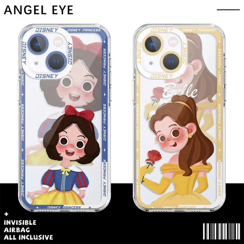 phone case For iPhone 14 13 12 Mini 11 Pro Max 15 8 X XR XS MSX 6 6S 7 SE 15Plus Clear fundas cover Disney Cartoon Cute Princess