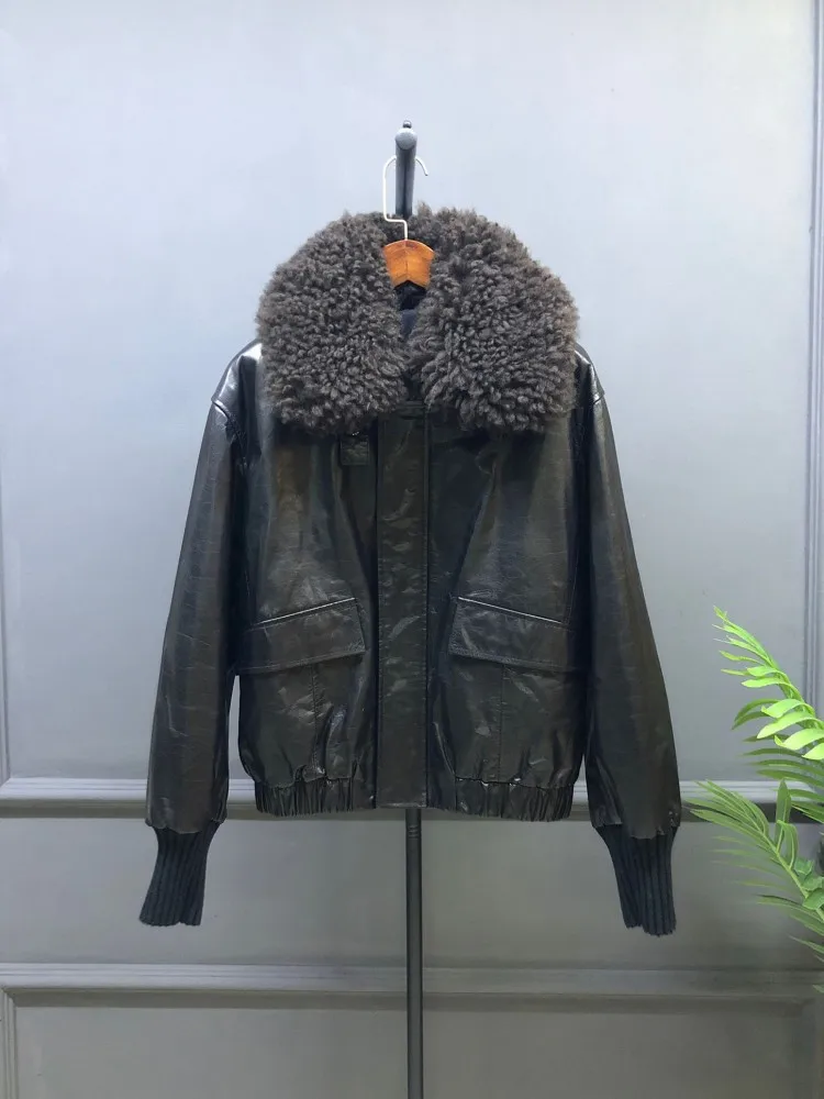 Winter New Casual Warm Women Turn Down Collar Zipper Genuine Leather Goose Down Coat Sheepskin Jacket Loose Fit Ladies Outerwear