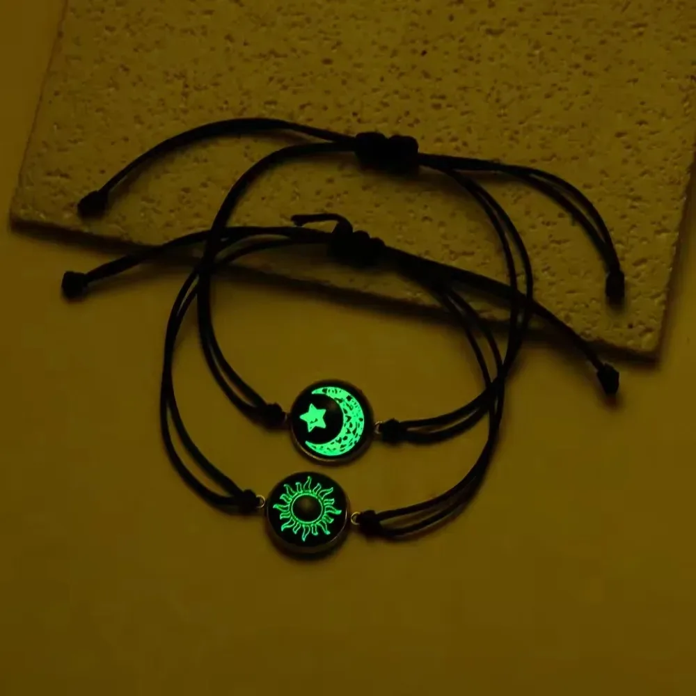 مضيئة حبل مضفر أساور للأزواج لعشاق الشمس القمر فراشة توهج في الظلام سلاسل Noctilucent مجوهرات هدية
